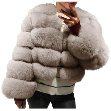 Gunyslmo Women Faux Fur Coat Furry Lapel Winter Jacket Cropped Faux Fur Jacket Coat 2024 Winter Warm...