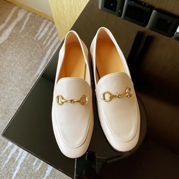 Vertundy Women's Stylish Slip On Leather Loafers in Beige
