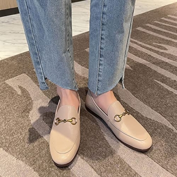 Vertundy Women's Stylish Slip On Leather Loafers in Beige