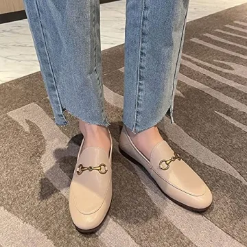 Vertundy Women's Stylish Slip On Leather Loafers in Beige