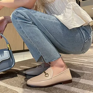 Vertundy Women's Stylish Slip On Leather Loafers in Beige