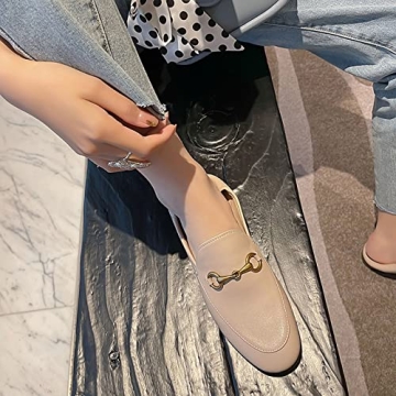 Vertundy Women's Stylish Slip On Leather Loafers in Beige