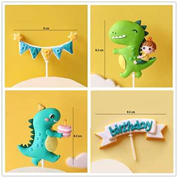Gyufise 10 Pack Dinosaur Cake Decorations Dinosaur Babyshower Happy Birthday Cupcake Topper Dinosaur...
