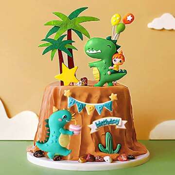 Gyufise 10 Pack Dinosaur Cake Decorations Dinosaur Babyshower Happy Birthday Cupcake Topper Dinosaur Cake Toppers for Kids Birthday Baby Shower Party Supplies