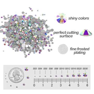 Flatback Glass Crystals Rhinestones for Nail Art - AB Gems Stones for Crafts & Accessories