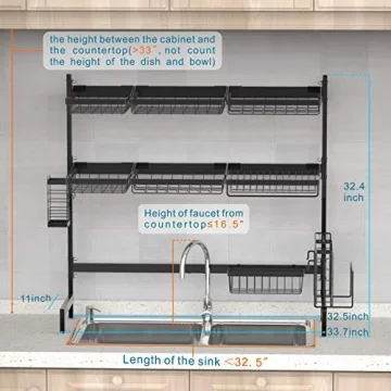 Veckle 2 Tier Stainless Steel Over The Sink Dish Rack