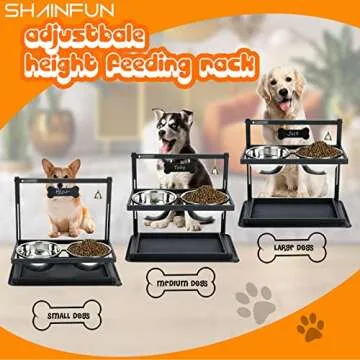 SHAINFUN Elevated / Raised Dog Bowls Stand Adjusable Height with Two 1.7L Stainless Steel Food Bowls...
