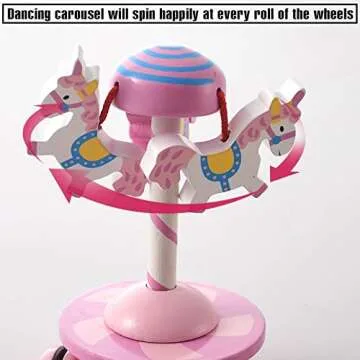 RUYU Lively Carousel Wooden Push and Pull Walking Toy for Toddlers and Babies Girl or Boy, Classic Early Learning Wooden Balance Walking Play Toy