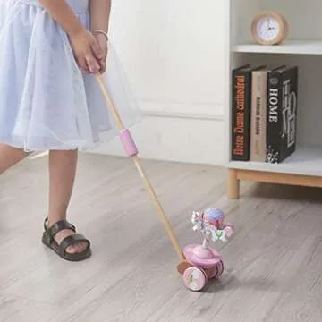 RUYU Lively Carousel Wooden Push and Pull Walking Toy for Toddlers and Babies Girl or Boy, Classic Early Learning Wooden Balance Walking Play Toy