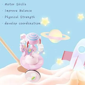 RUYU Lively Carousel Wooden Push and Pull Walking Toy for Toddlers and Babies Girl or Boy, Classic Early Learning Wooden Balance Walking Play Toy