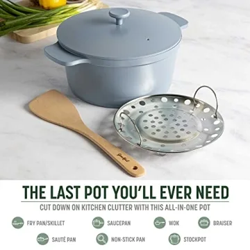 Goodful All-In-One Pot, Multilayer Nonstick, High Performance Cast Dutch Oven With Matching Lid, Roasting Rack And Turner, Made Without PFOA, Dishwasher Safe Cookware, 4.7-Quart, Blue Mist