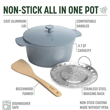 Goodful All-In-One Pot, Multilayer Nonstick, High Performance Cast Dutch Oven With Matching Lid, Roasting Rack And Turner, Made Without PFOA, Dishwasher Safe Cookware, 4.7-Quart, Blue Mist