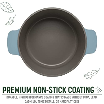 Goodful All-In-One Pot, Multilayer Nonstick, High Performance Cast Dutch Oven With Matching Lid, Roasting Rack And Turner, Made Without PFOA, Dishwasher Safe Cookware, 4.7-Quart, Blue Mist