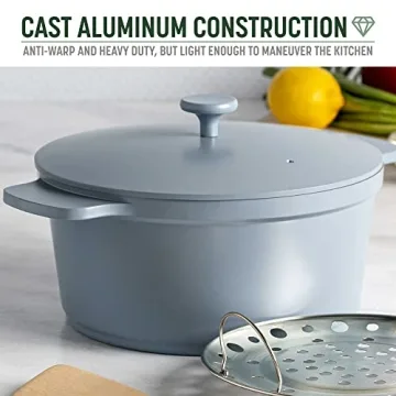 Goodful All-In-One Pot, Multilayer Nonstick, High Performance Cast Dutch Oven With Matching Lid, Roasting Rack And Turner, Made Without PFOA, Dishwasher Safe Cookware, 4.7-Quart, Blue Mist