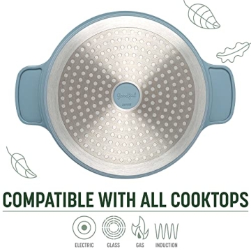 Goodful All-In-One Pot, Multilayer Nonstick, High Performance Cast Dutch Oven With Matching Lid, Roasting Rack And Turner, Made Without PFOA, Dishwasher Safe Cookware, 4.7-Quart, Blue Mist