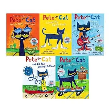 Pete the Cat Series 5 Books Collection Set (Pete the Cat I Love My White Shoes, Rocking in My School...