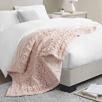 Madison Park Ruched Luxury Faux Fur Throw - Blush 50x60