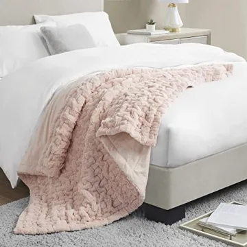 Madison Park Ruched Luxury Faux Fur Throw - Blush 50x60