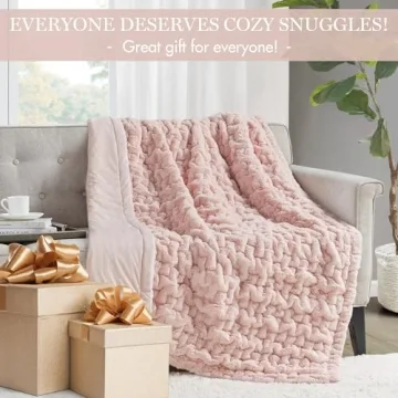 Madison Park Ruched Luxury Faux Fur Throw - Blush 50x60