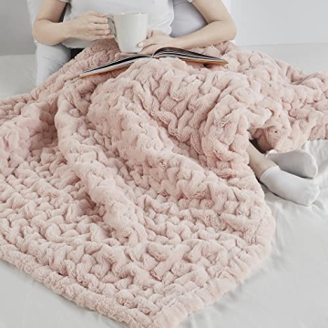 Madison Park Ruched Luxury Faux Fur Throw - Blush 50x60