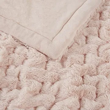 Madison Park Ruched Luxury Faux Fur Throw - Blush 50x60