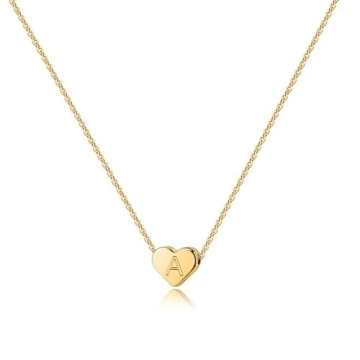 14K Gold Heart Initial Necklace Valentine's Gift for Her