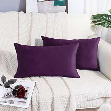 Decorative Velvet Pillow Covers 12 x 20 Inches Purple, 2 Pack Soft Purple Velvet Throw Pillows for Living Room Garden Couch Bed Sofa, BRAWARM