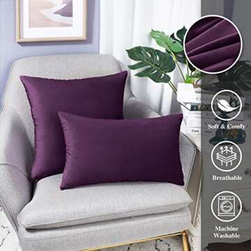 Decorative Velvet Pillow Covers 12 x 20 Inches Purple, 2 Pack Soft Purple Velvet Throw Pillows for Living Room Garden Couch Bed Sofa, BRAWARM