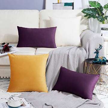 Decorative Velvet Pillow Covers 12 x 20 Inches Purple, 2 Pack Soft Purple Velvet Throw Pillows for Living Room Garden Couch Bed Sofa, BRAWARM