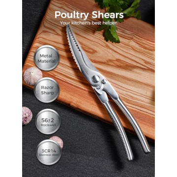 SimCoker Full Steel Poultry Shears - Heavy Duty, Professional Bone Cutting Scissors for Cooking