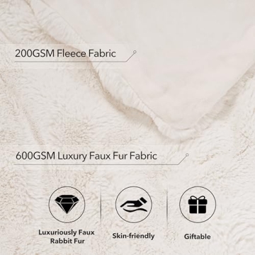 Touchat Faux Rabbit Fur Throw Blanket - Ultra Soft & Cozy