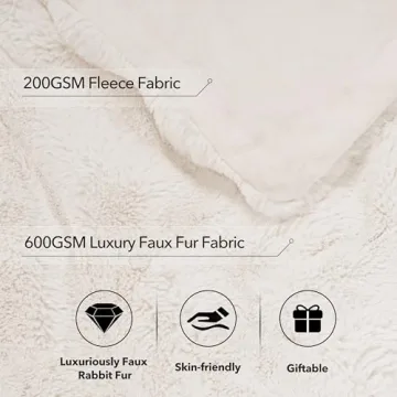 Touchat Faux Rabbit Fur Throw Blanket - Ultra Soft & Cozy