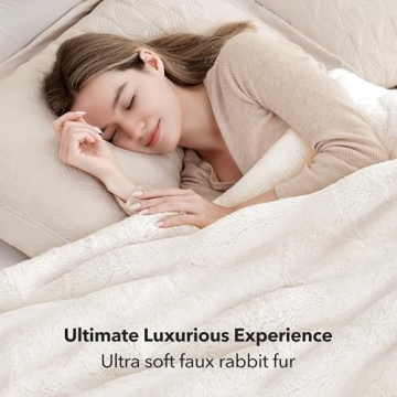 Touchat Faux Rabbit Fur Throw Blanket - Ultra Soft & Cozy