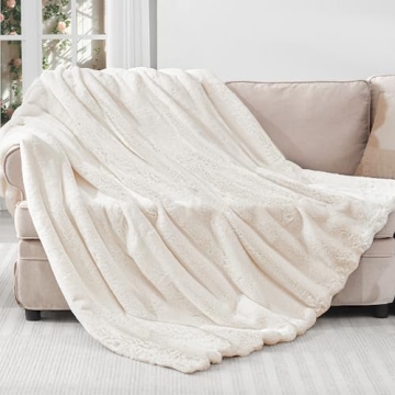 Touchat Faux Rabbit Fur Throw Blanket - Ultra Soft & Cozy