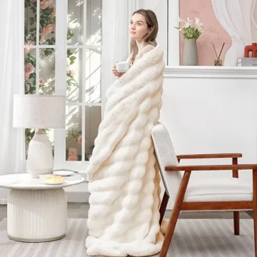 Touchat Faux Rabbit Fur Throw Blanket - Ultra Soft & Cozy