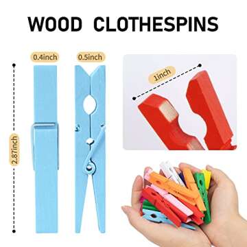 2.87'' Clothes Pins Wooden Colored Clothespins, 50pcs Mini Clothes Pins for Photo Wooden Clips Hangi...