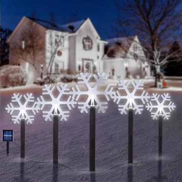 BRIGHTDECK Snowflake Solar Christmas Decorations Outdoor, 5 Pack LED Christmas Pathway Lights, Water...