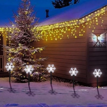Snowflake Pathway Solar Lights - 5 Pack Outdoor Decor