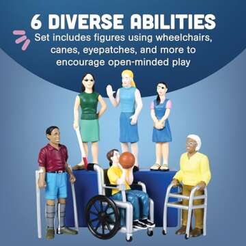 Creative Minds Marvel Education Diverse Abilities Toy Figure Set for Kids Ages 3+, Set of 6 Inclusive Toy Figurines with Wheelchairs, Canes, and More, Multicolor