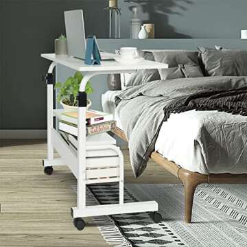 QZMDSM Small Desks Portable Laptop Computer Desk - Mobile Adjustable Desk for Home Office with Stora...