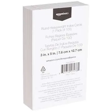 Amazon Basics Heavy Weight Ruled Lined Index Cards, White, 3x5 Inch Card, 100-Count