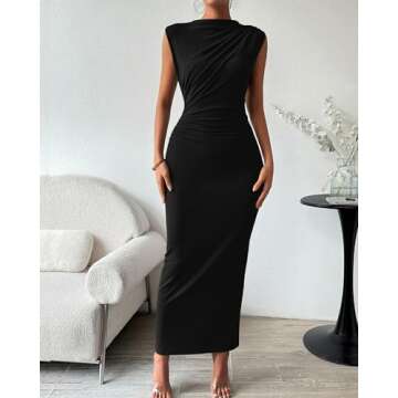 BTFBM Women's Ruched Bodycon Dress Summer Casual Sleeveless Back Slit Elegant Club Evening Party Coc...