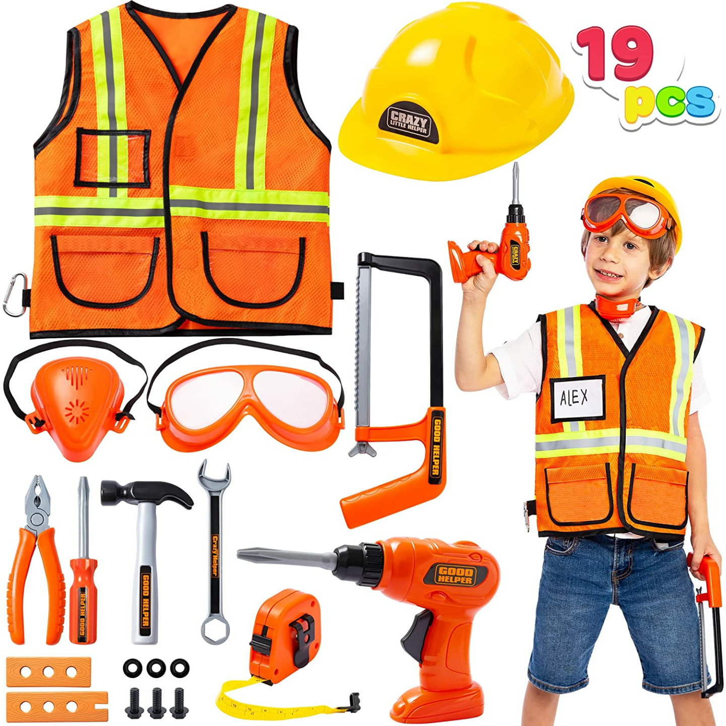 Kids Tool Set with Costume & Drill - 19pcs Set