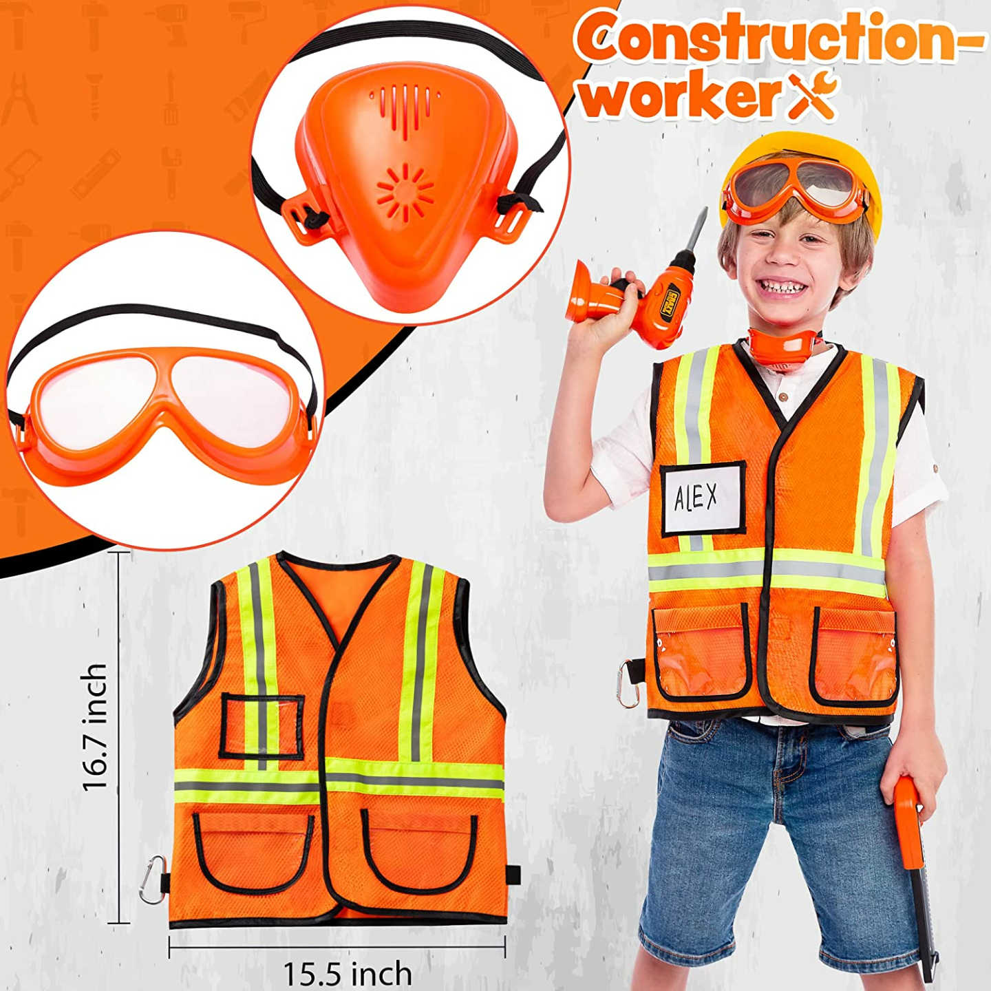 Kids Tool Set with Costume & Drill - 19pcs Set