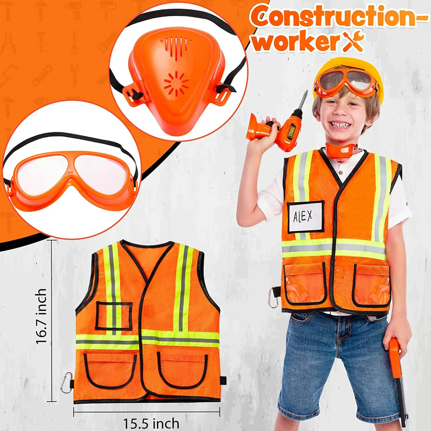 Kids Tool Set with Costume & Drill - 19pcs Set