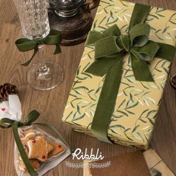 Ribbli Moss Green Velvet Ribbon 1 Inches Continuous 25 Yard Spool Moss Green Christmas Ribbon for Gi...