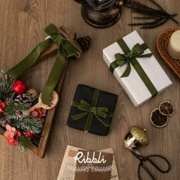 Ribbli Moss Green Velvet Ribbon 1 Inches Continuous 25 Yard Spool Moss Green Christmas Ribbon for Gift Wrapping Crafts Home Decor