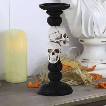 OYATON Pillar Candle Holder for Halloween Decoration Indoor, Skull Candlestick Holder for 3 Inches P...