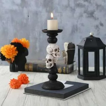 OYATON Pillar Candle Holder for Halloween Decoration Indoor, Skull Candlestick Holder for 3 Inches Pillar Candle