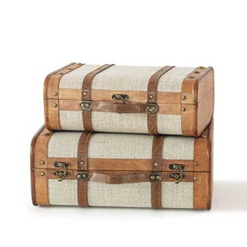 SLPR Wooden Vintage Suitcases - Set of 2 Antique Decorative Storage Chests